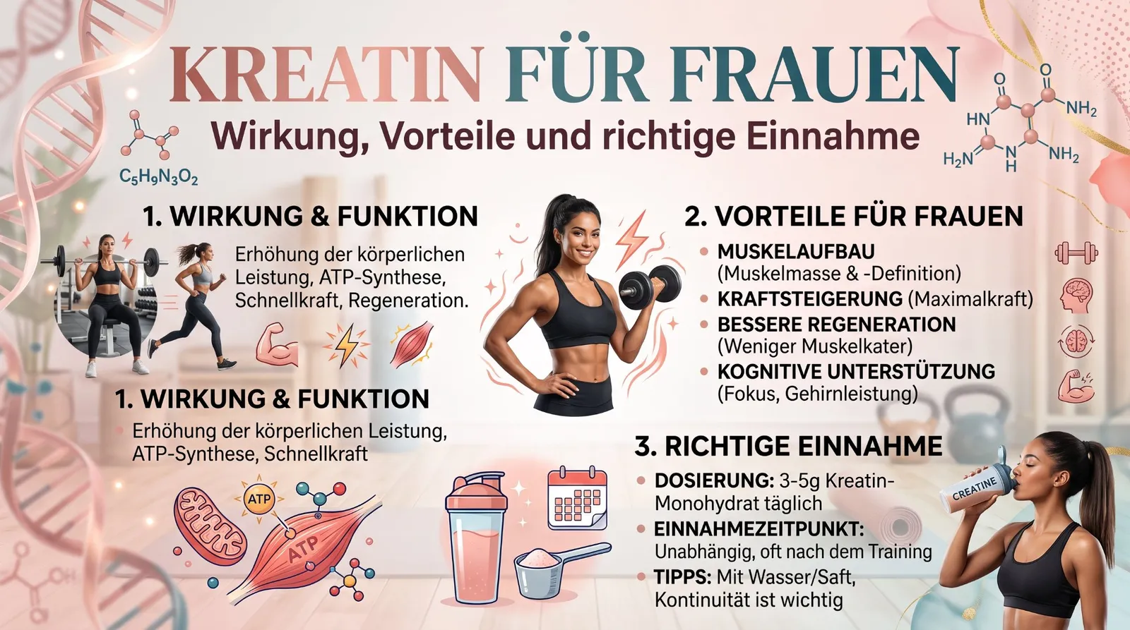 Beitragsbild zum Artikel: Kreatin für Frauen: Wirkung, Vorteile und richtige Einnahme