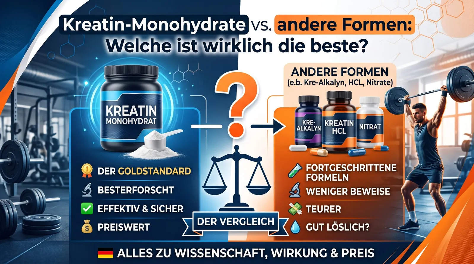 Beitragsbild: Kreatin-Monohydrat vs. andere Formen: Welche ist wirklich die beste?