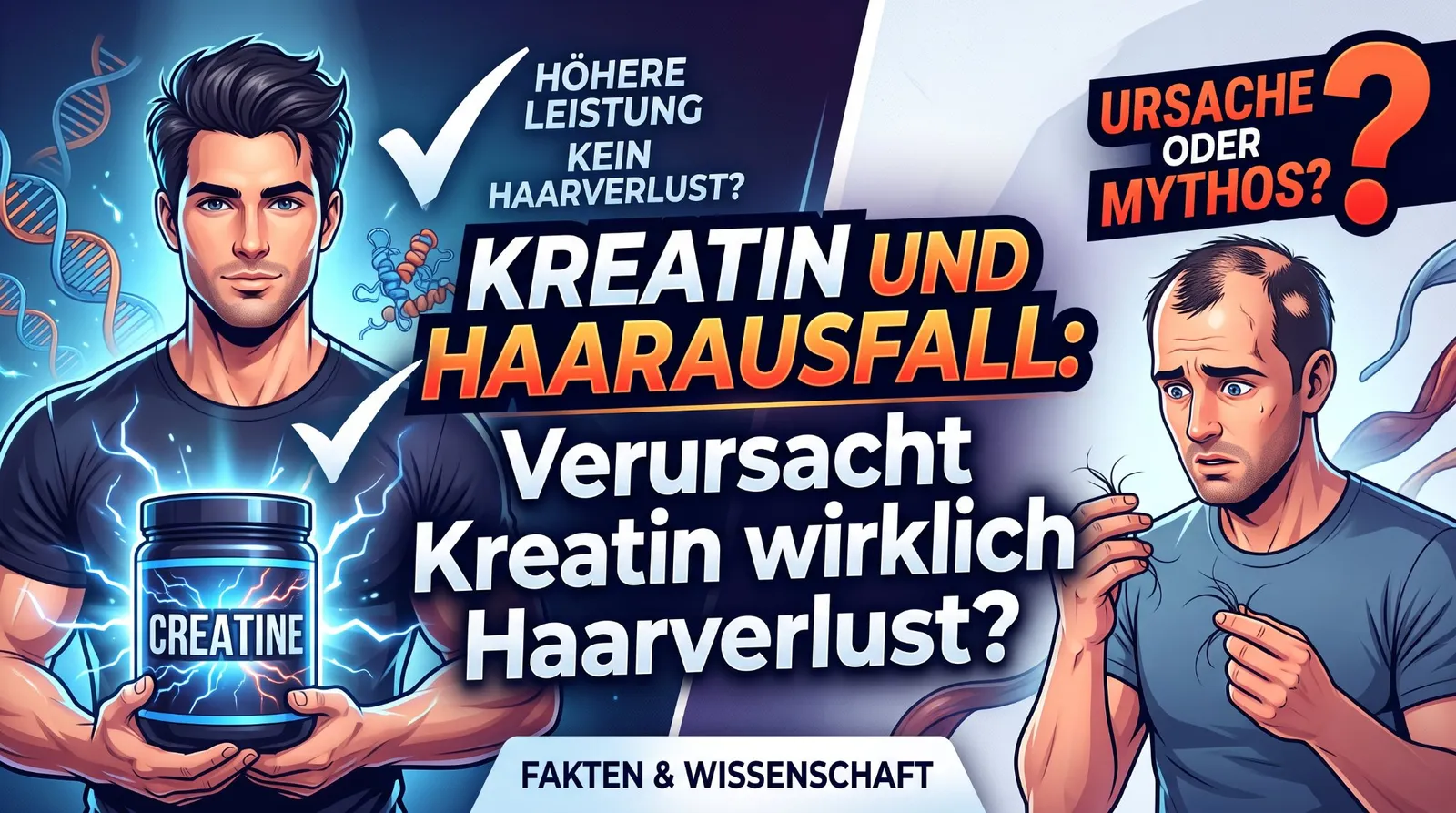 Beitragsbild zum Artikel: Kreatin und Haarausfall: Verursacht Kreatin wirklich Haarverlust?
