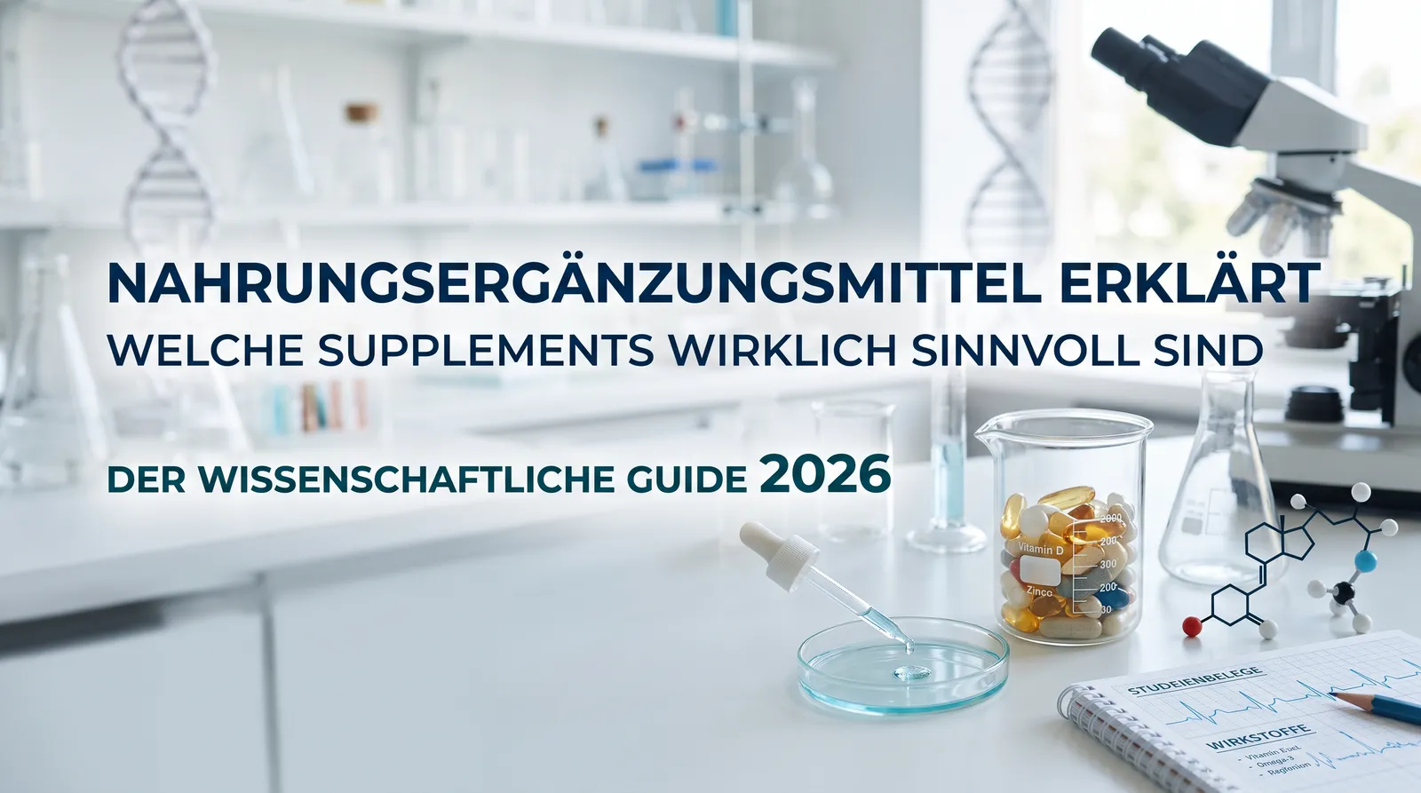 Beitragsbild zum Artikel: Nahrungsergänzungsmittel erklärt: Welche Supplements wirklich sinnvoll sind – Der wissenschaftliche Guide 2026